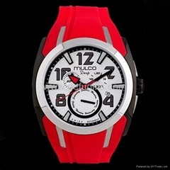 Fiery Red Circular Mulco Alloy Silicone Watch