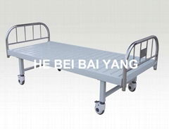 Movable Flat Hospital Bed with Stainless Steel Bed Head