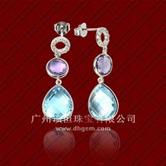 2014 Hottest Fashion Amethyst & Aqumarine Sterling Silver Jewelry Earrings Whol