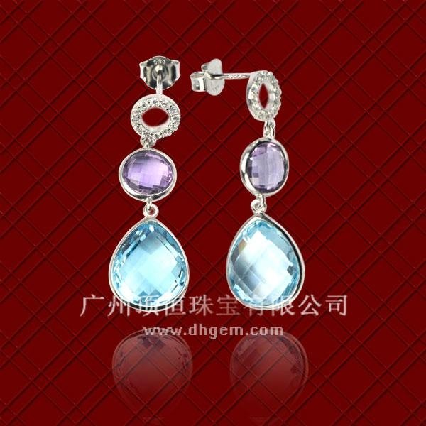 2014 Hottest Fashion Amethyst & Aqumarine Sterling Silver Jewelry Earrings Whol