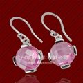 Hot Sell China Fashion Silver Jewelry Earrings With Pink Glass Quartz Stone