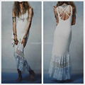 Fashion girls elegant scoop out back party dress maxi dress with lace trims