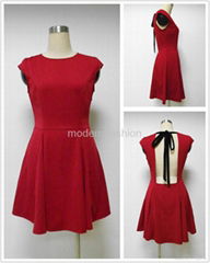 Make in China cap sleeve backless casual dress with contrast belt