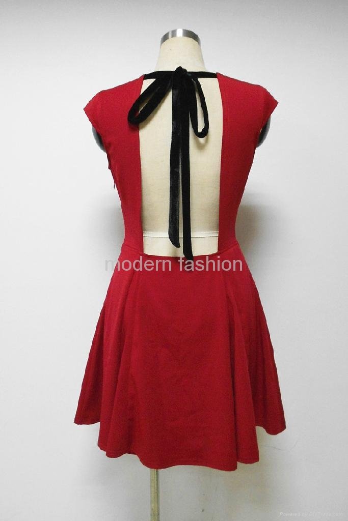 Make in China cap sleeve backless casual dress with contrast belt 3