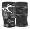 Black Leather Bag Gloves with Elastic Closure  3