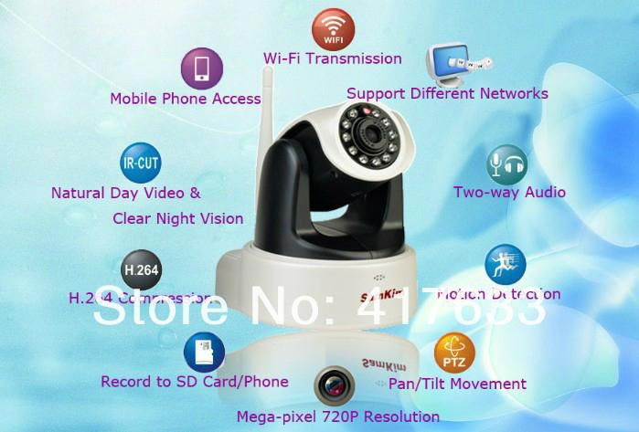 P2P 720P Megapixel HD Wireless/WiFi Pan Tilt IP Camera Baby Monitor Home use 