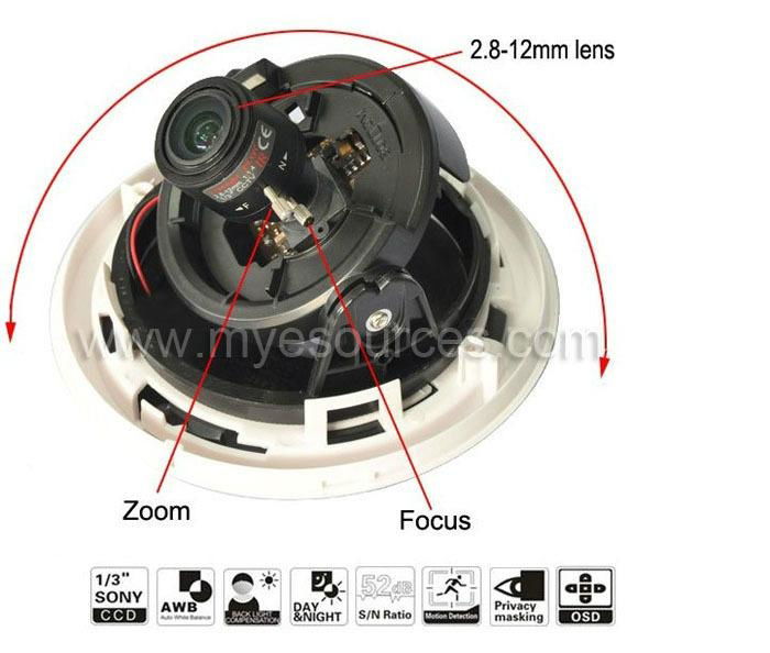 2MP 2.8-12mm ZOOM Lens 700TVL SONY CCD Effio-E OSD MENU CCTV Indoor Dome Camera 3