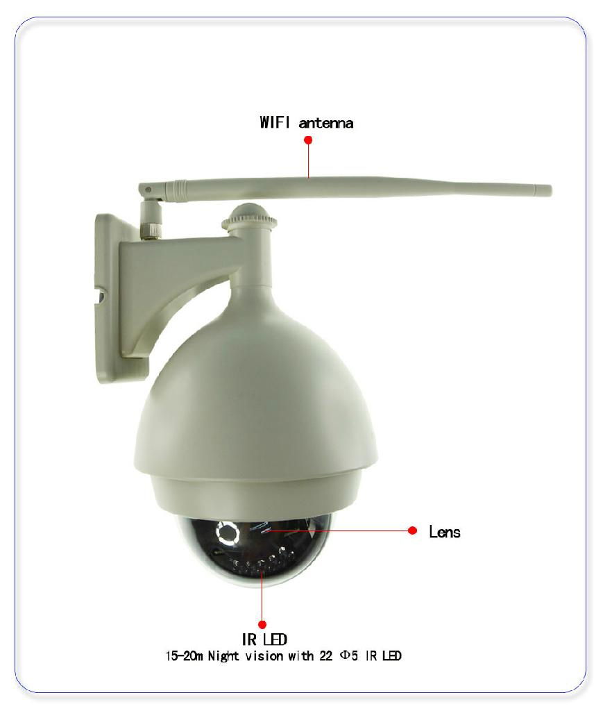 1.0Megapixel wireless wifi PTZ dome IP CCTV Camera 2