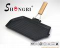 Round Shape Grill Pan with Foldable Handle Cast Iron Fry Pan Cookware