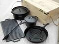 Outdoor Cast Iron Cookware set with wooden box