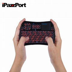 iPazzport 无线迷你键盘 三色背光 键鼠一体 红外学习键盘 电视盒键盘