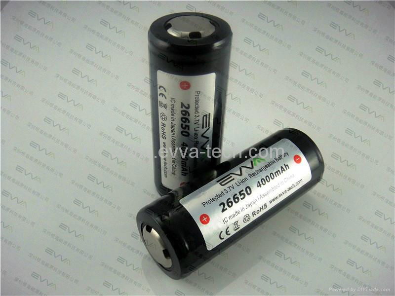 3.7V Protected 26650 battery for flashlight 4000mAh