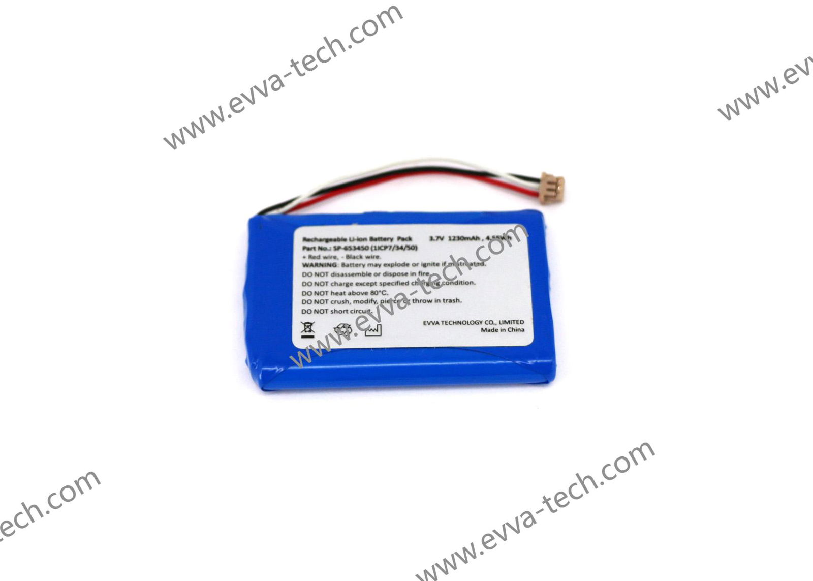 1S Battery Pack Prismatic 653450 1S1P 3.7V 1200mAh 2