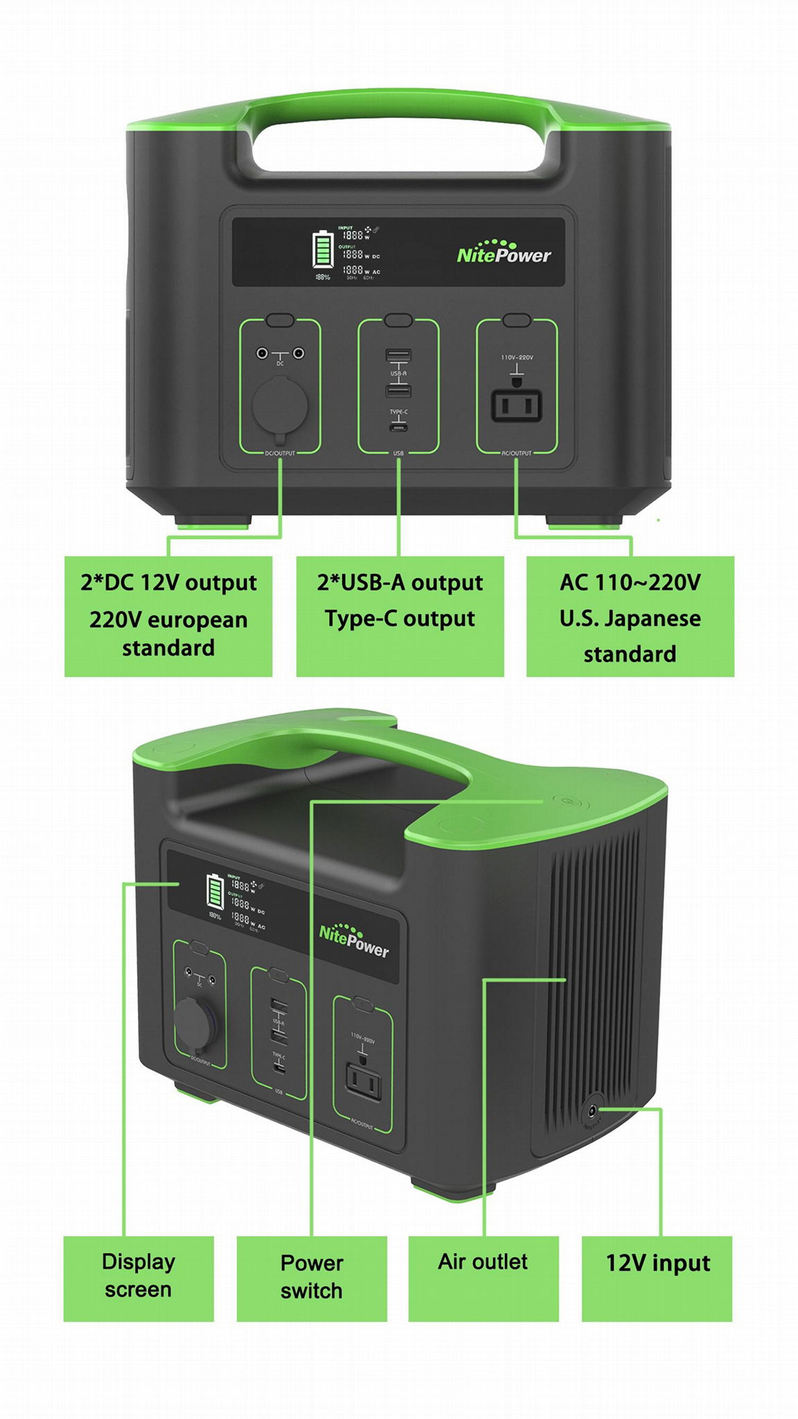 Nitepower OEM ODM Portable Solar Power Station 700W 1000W 500W 220V 110V Lithium Battery Power generator