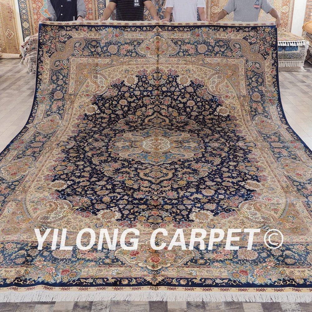   10x14ft blue luxury high rectangular pure silk persian design handmade carpet 1