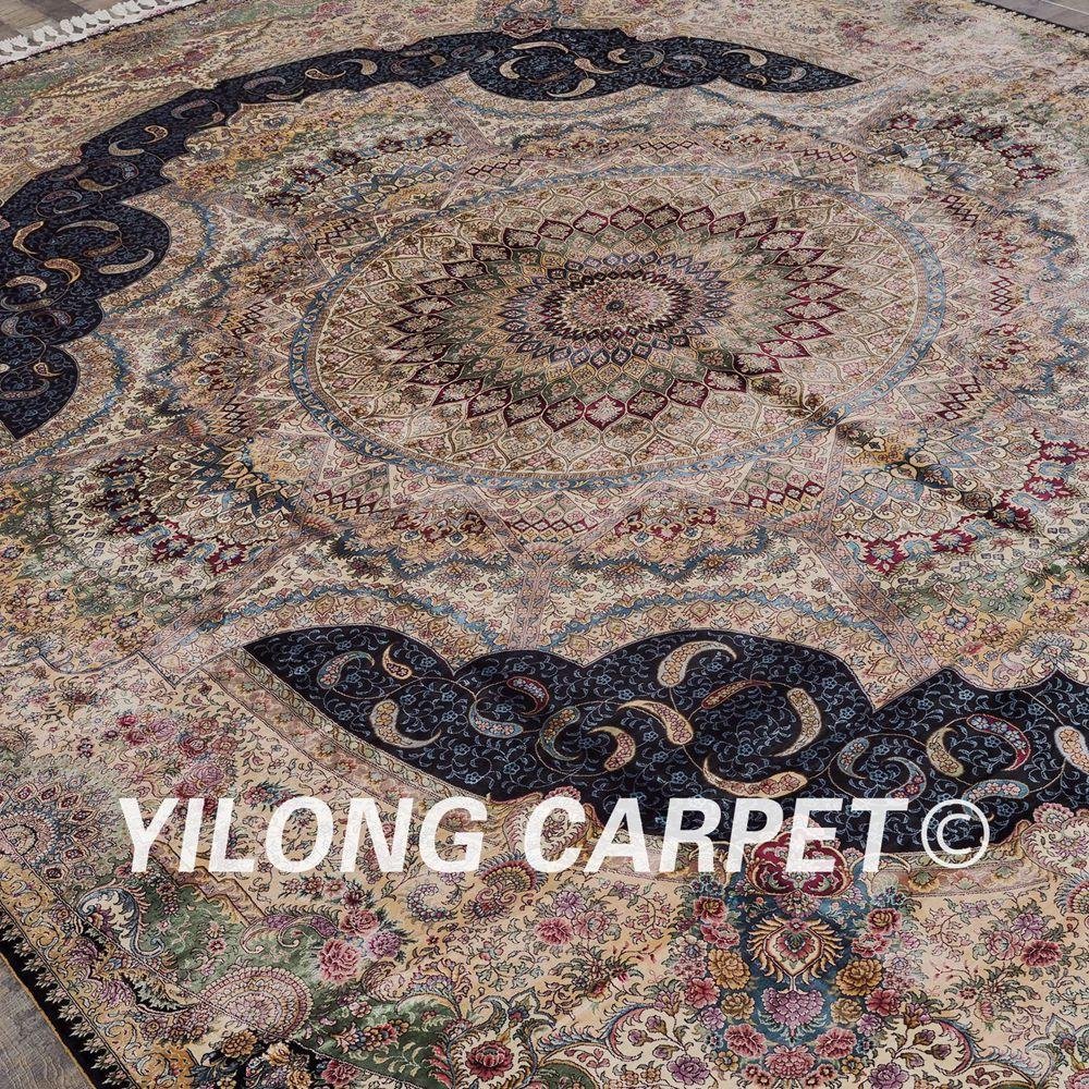   10x14ft blue green popular persian design silk hand knotted carpet 3