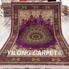 6'x9' Medallion oriental purple pure silk persian rug hand knotted