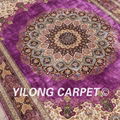 6'x9' Medallion oriental purple pure silk persian rug hand knotted 3