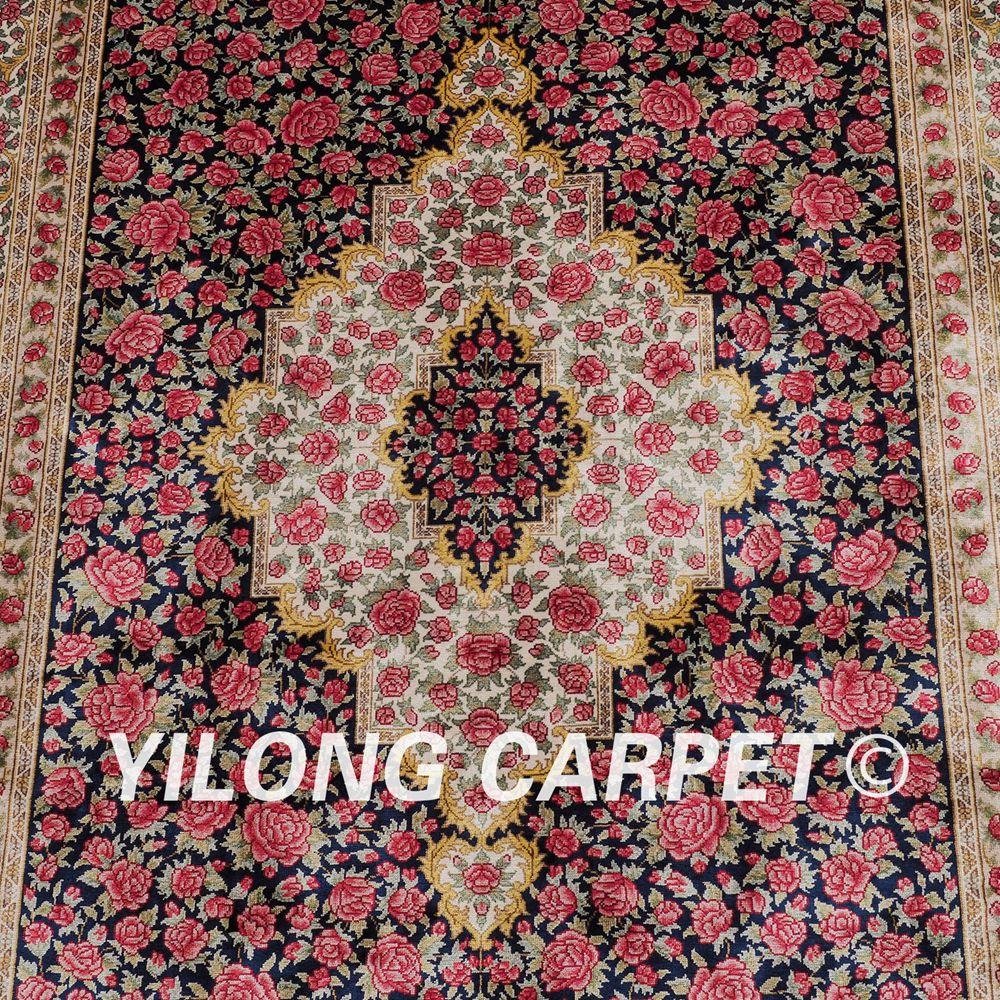 6'x9' Red pictorial flowers persian rug pure silk oriental rugs  3