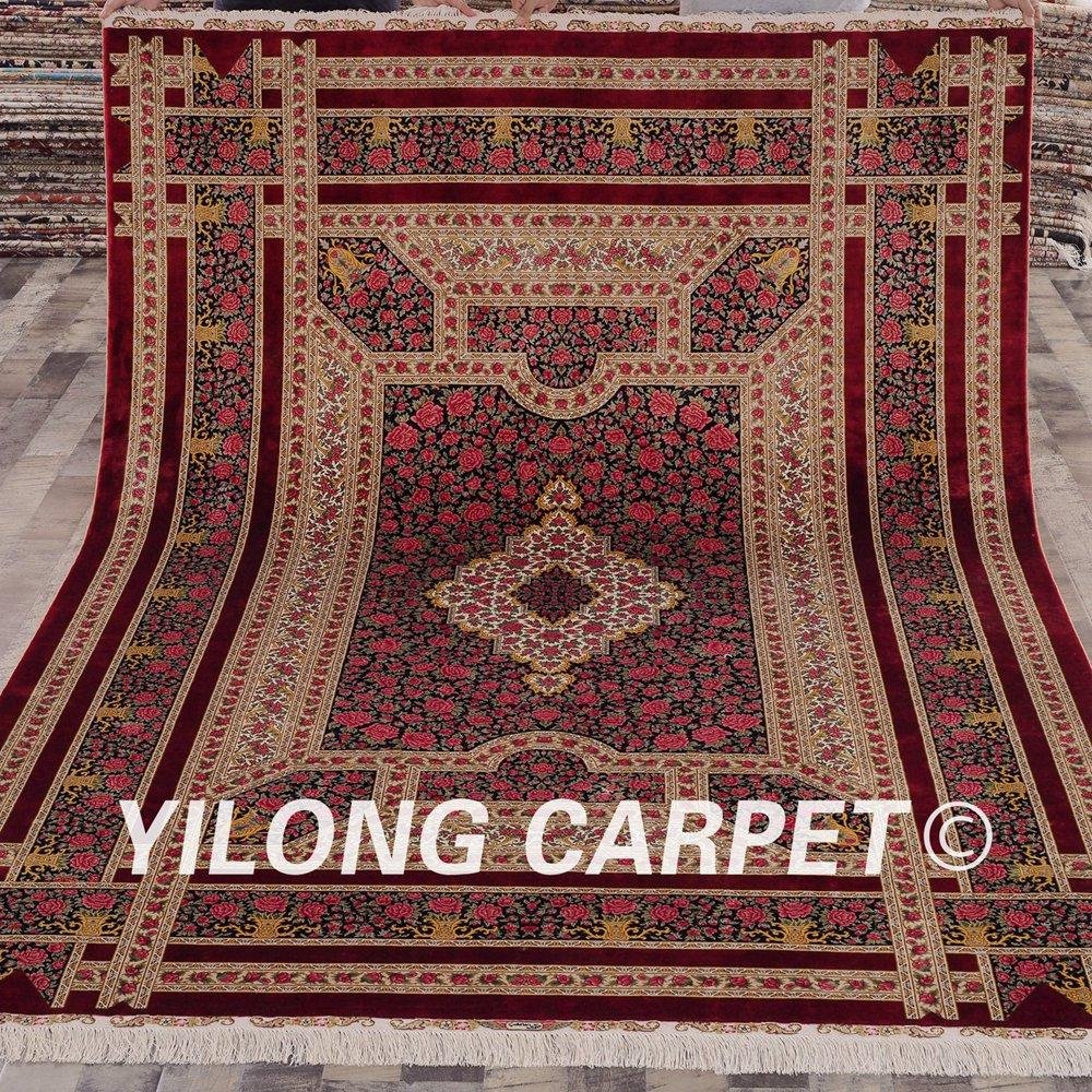 6'x9' Red pictorial flowers persian rug pure silk oriental rugs 