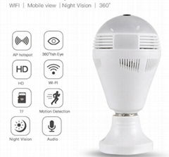 WIFI P2P Lamp Bulb DVR IP camera HD 960P 360 degree GLobe Panorama Cam Motion