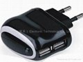 Dual USB Travel Charger, 5V1A output, in line with CE, ROHS