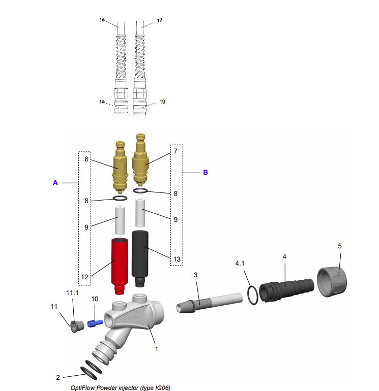 Conveying Air Check Valve Unit (red marking) for OptiFlow IG06 Powder injector-1 2