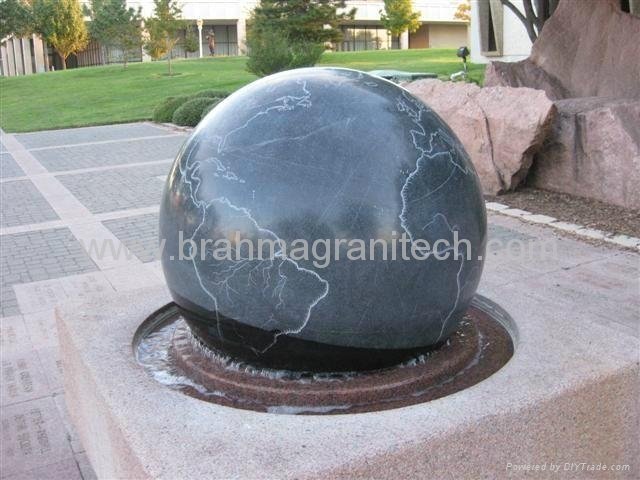 Rolling globe fountains, granite water features