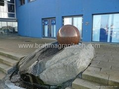 Pool Centerpiece black Granite Sphere on Solid Black Granite Base 