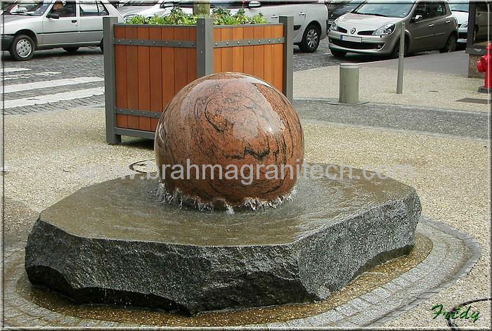 stone ball water feature, granite globe, stone garden fountain, landscape ball