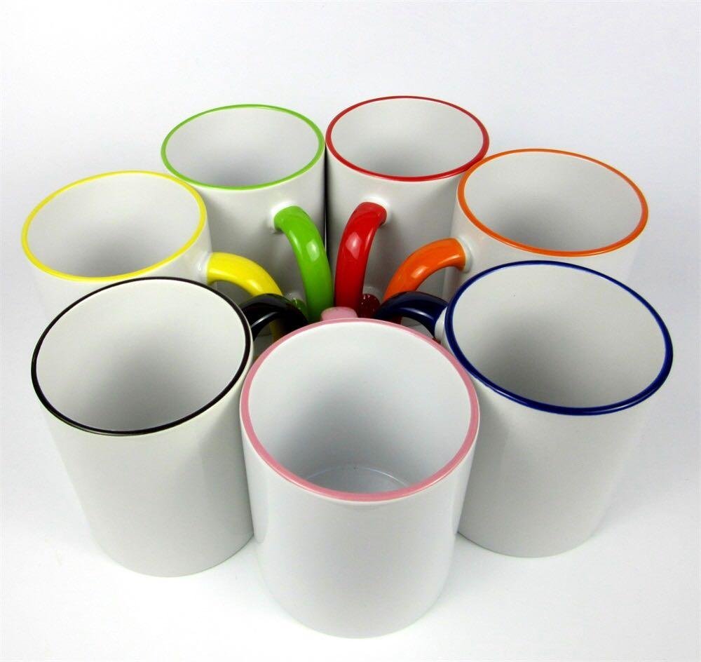 11oz wholesale rim color handle color sublimation mug