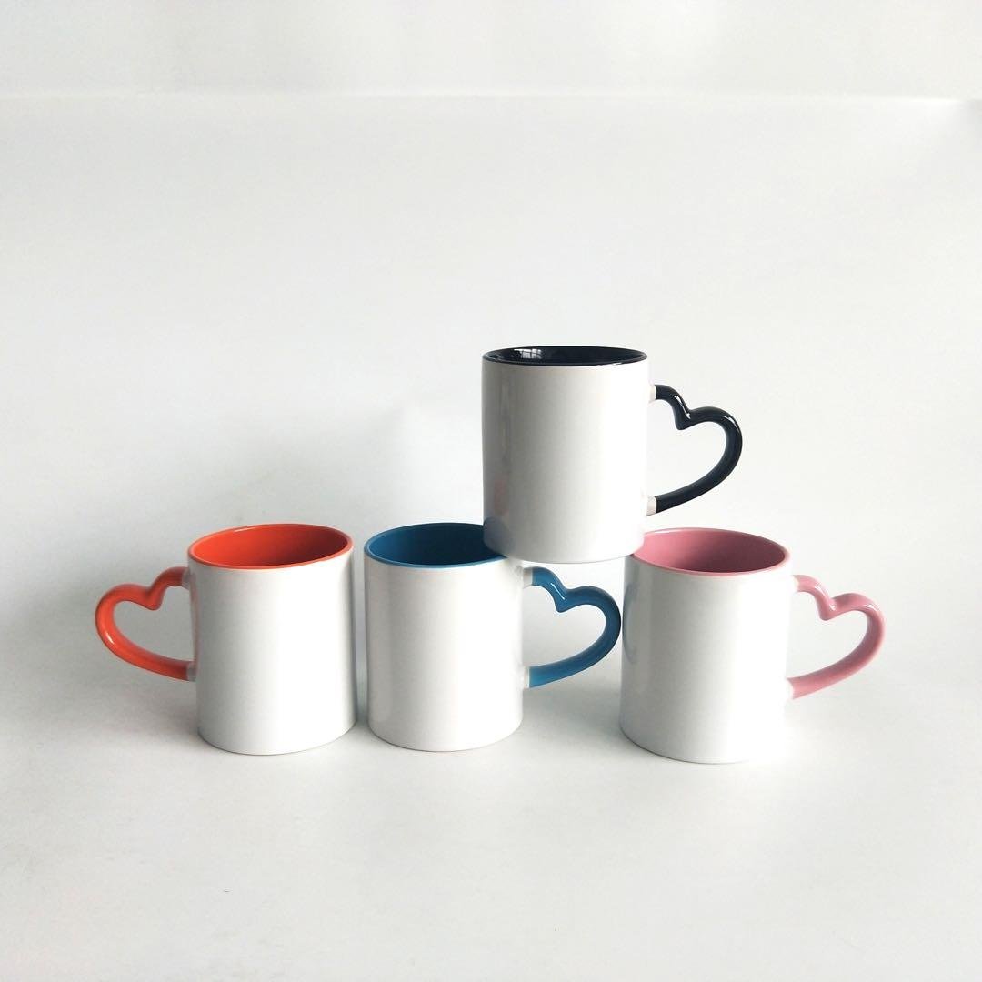 11oz wholesale inner color heart handle color sublimation mug