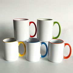 15 oz Wholesale Rim color Handle color Sublimation  Ceramic Coffee Mug 