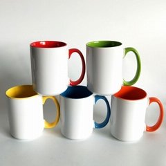 15 oz Wholesale Inside color Handle color Sublimation  Ceramic Coffee Mug 