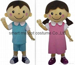 little boy and girl mascot costume