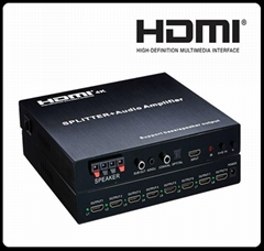 HDMI Splitter 1x8 + Audio Amplifier Support Bass/Speaker Output