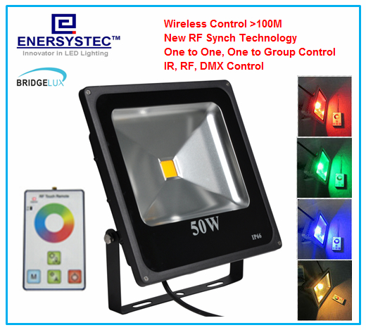 50W RGB LED Flood Lights RF Remote Control with synchronous,Memory, Dimmable