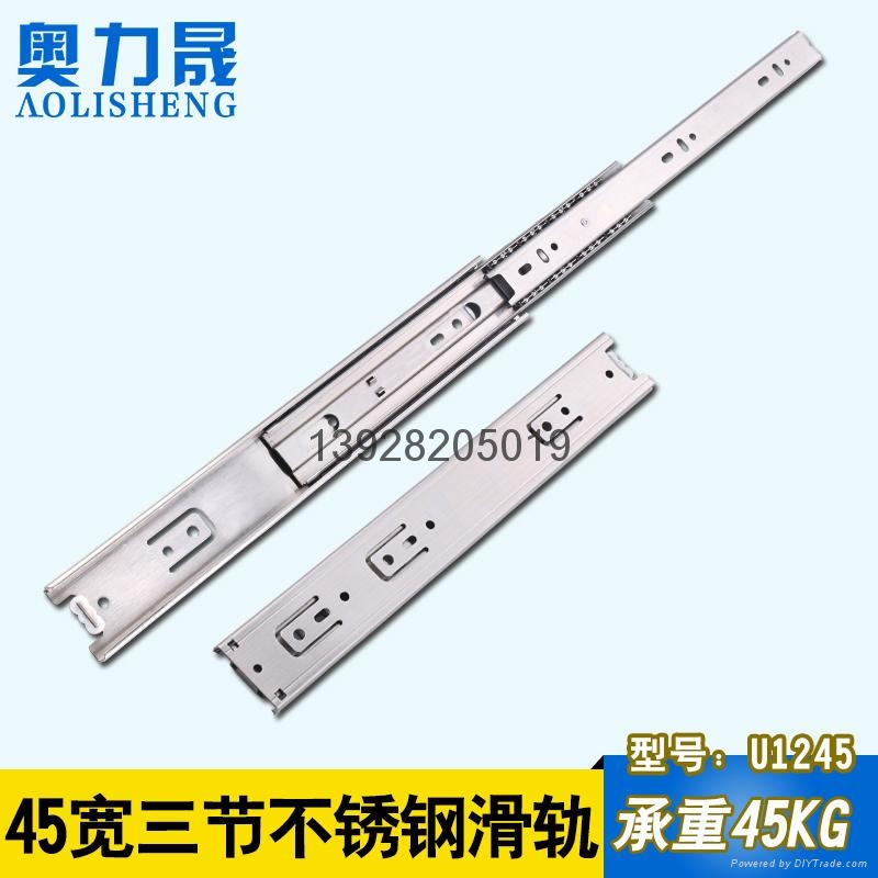 阻尼304不鏽鋼導軌三節抽屜軌道緩衝滑軌傢具衣櫥櫃道軌45寬滑道 2