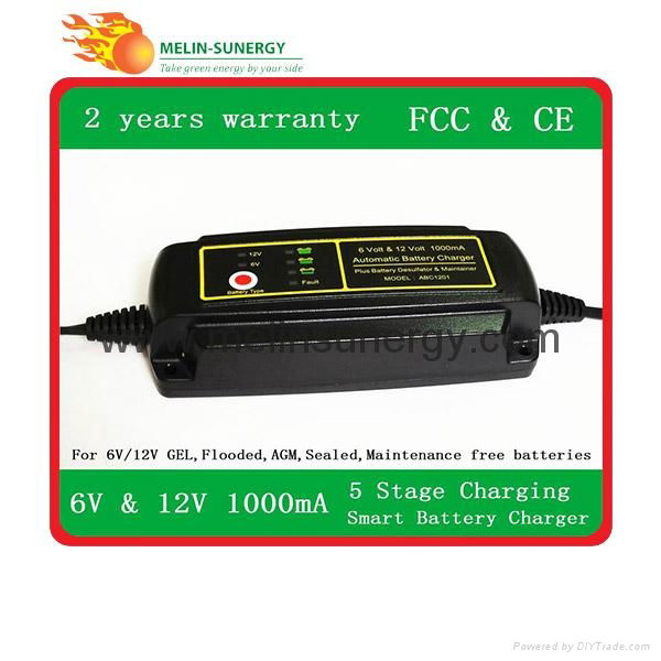 6v/12V smart car battery charger 1A 2