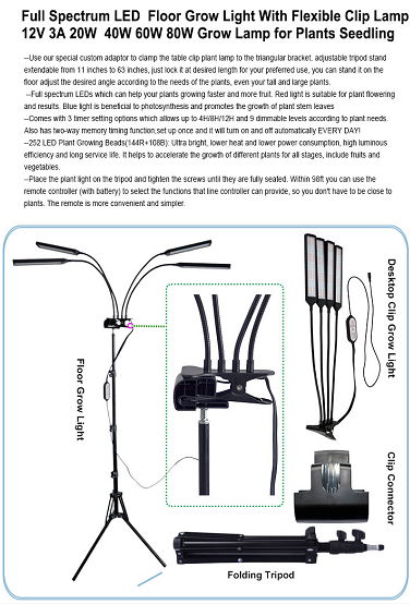 LED Grow Light Flexible Clip Lamp DC12V 3A 80W 2