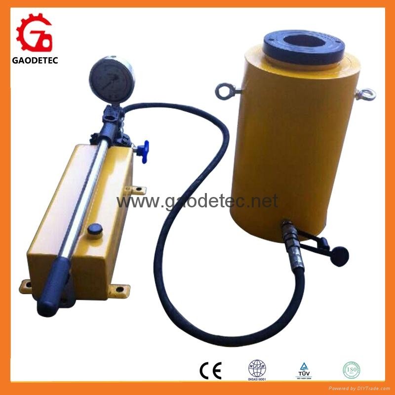 single acting hollow jack with hand hydraulic pump