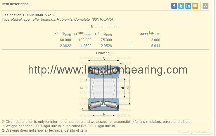 DU60108-11CS32 double taper roller bearings 60*108*75 2