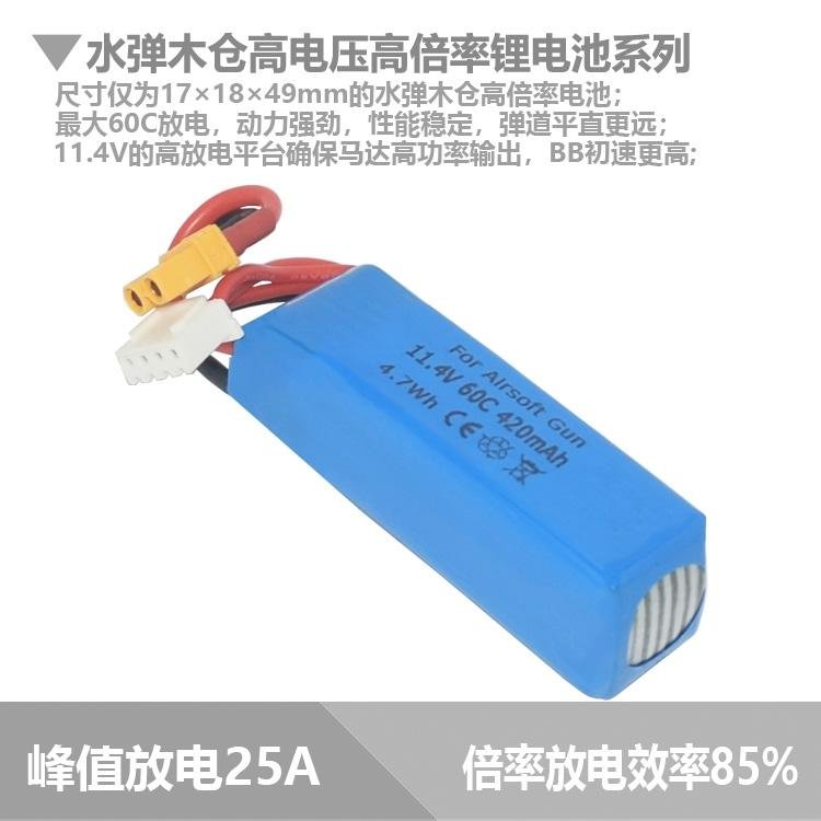 高電壓水彈玩具鋰電池631744 11.4V 420mAh 4