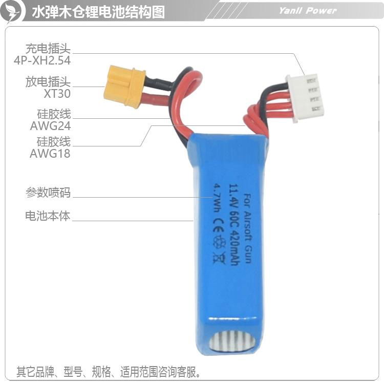 高電壓水彈玩具鋰電池631744 11.4V 420mAh 5