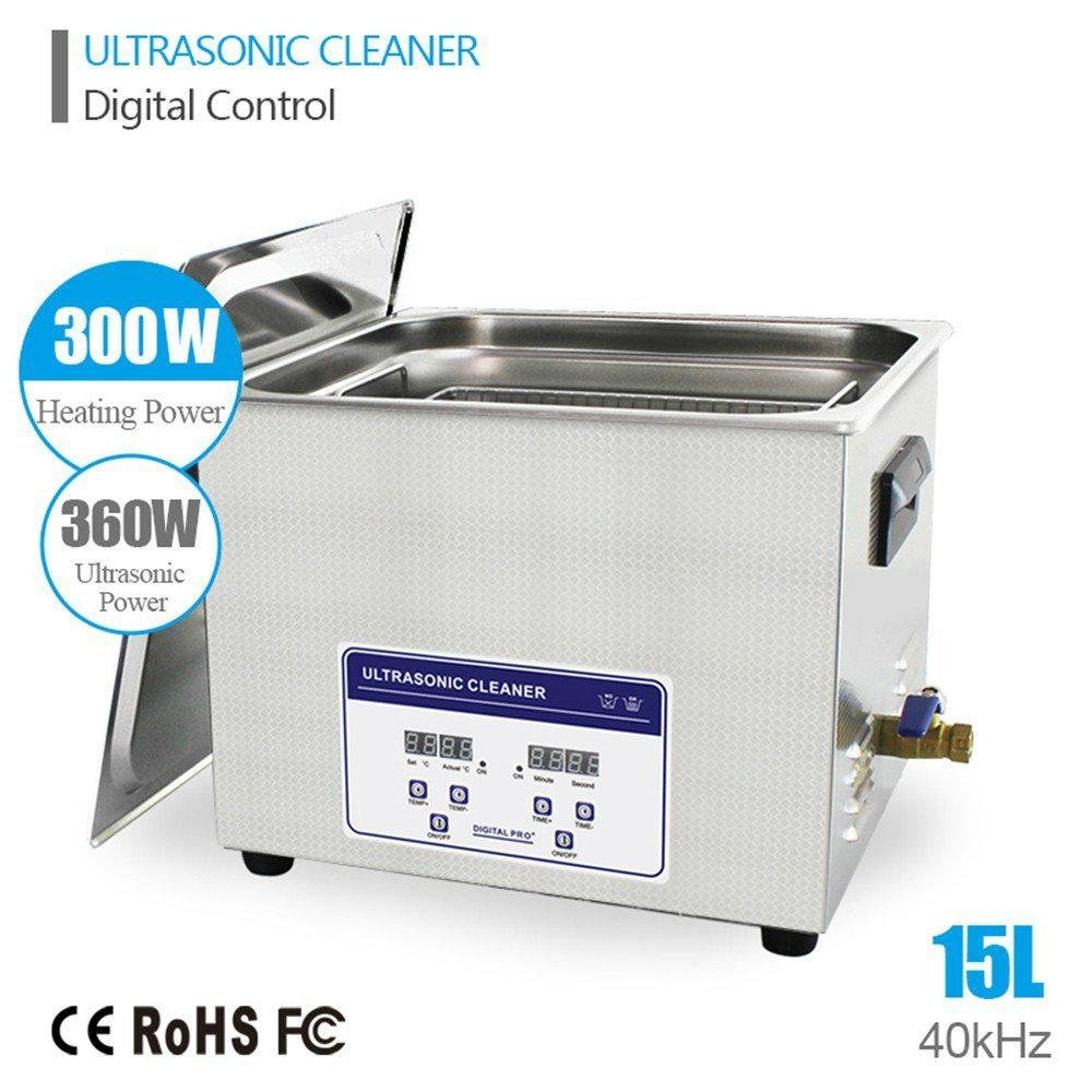 Professional Digital Ultrasonic Cleaner Bath with 15L 360W 40kHz Heating Baskets