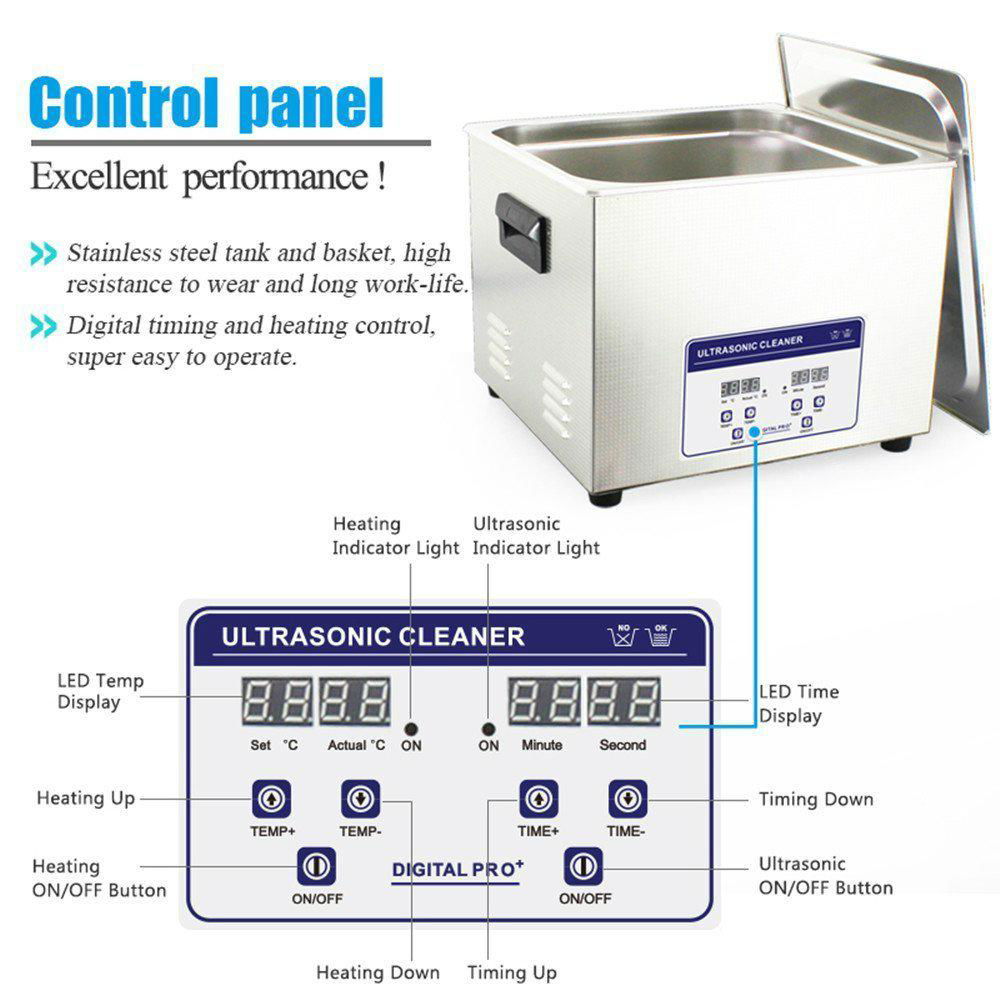 Professional Digital Ultrasonic Cleaner Bath with 15L 360W 40kHz Heating Baskets 5