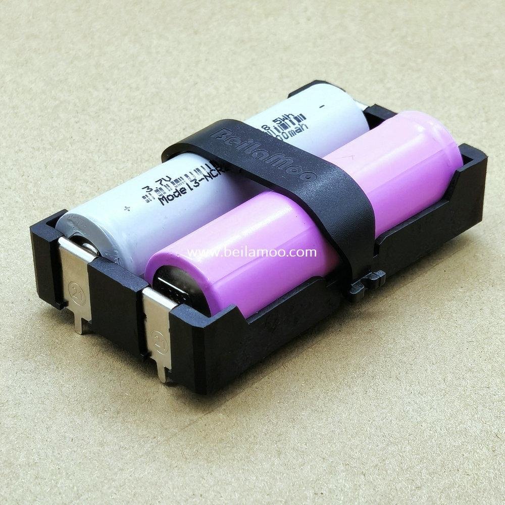 TWO 21700 Battery Holder with Through Hole Pins