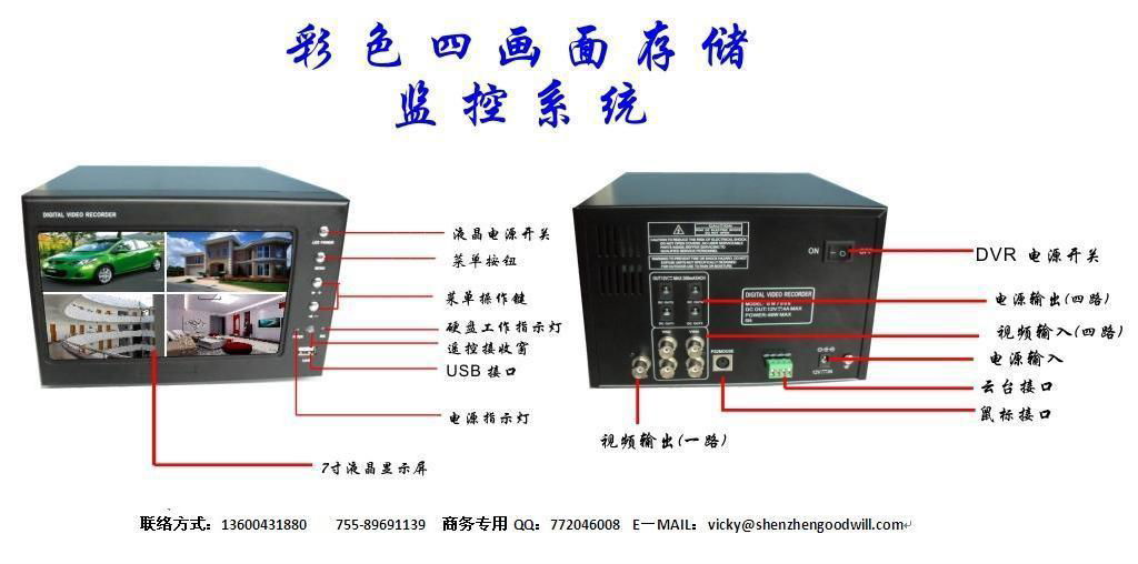 DVR监控一体机彩色液晶四分割监视器 2