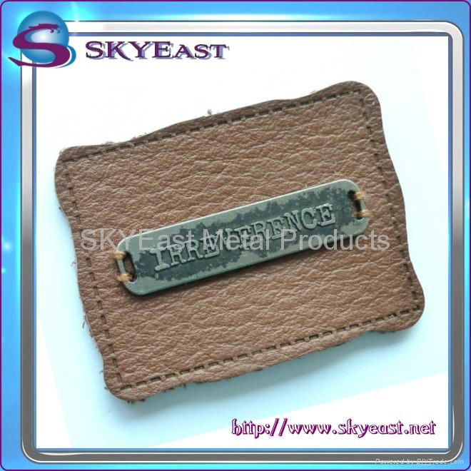 Distressed Color Metal Label With Leather Patch