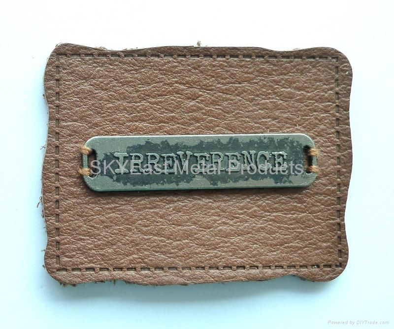 Distressed Color Metal Label With Leather Patch 2